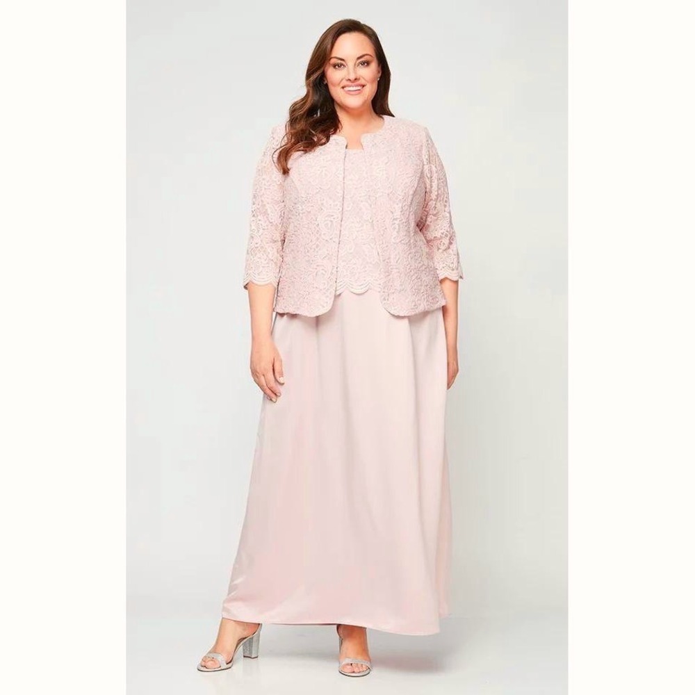 Alex Evenings Glitter Lace 2PC Dress Jacket Blush Pink Size 18 NWT 81122326